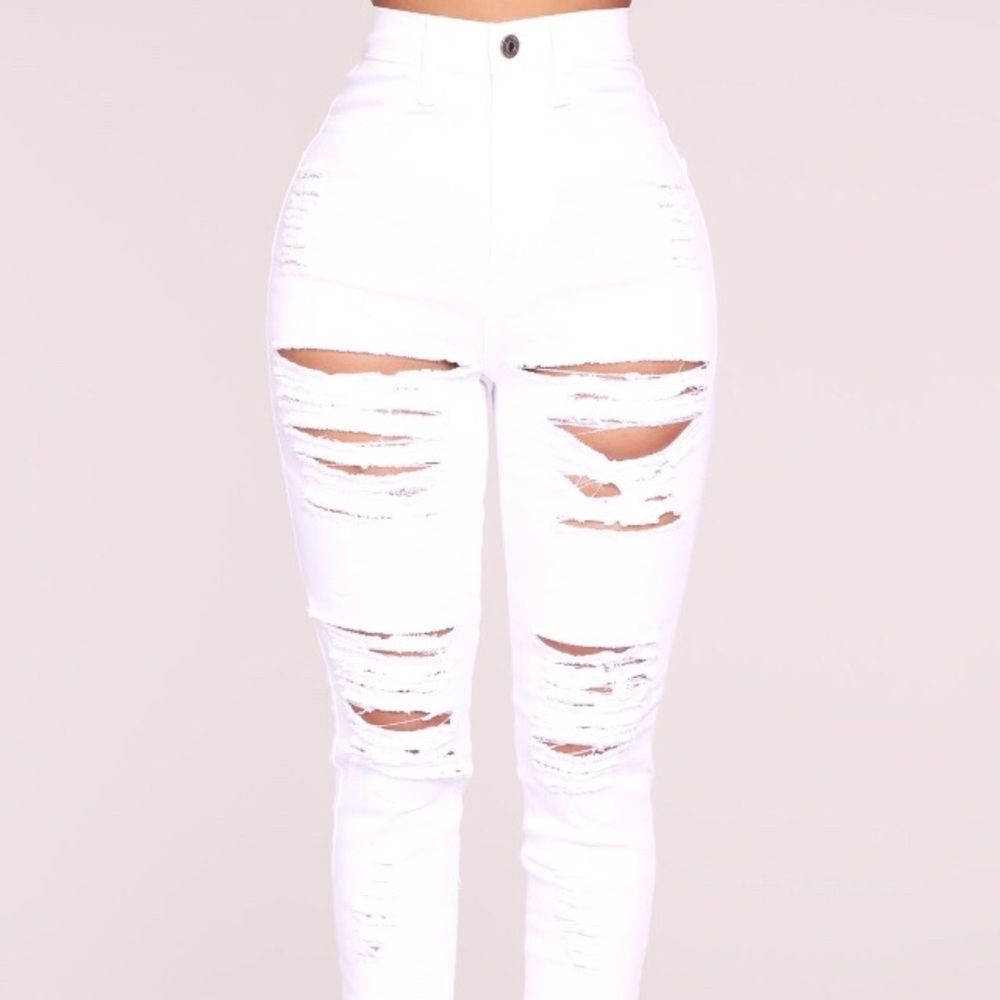 Distressed White Jeans